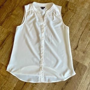 Womens White Button Sleeveless Top Tank Casual business career vacation